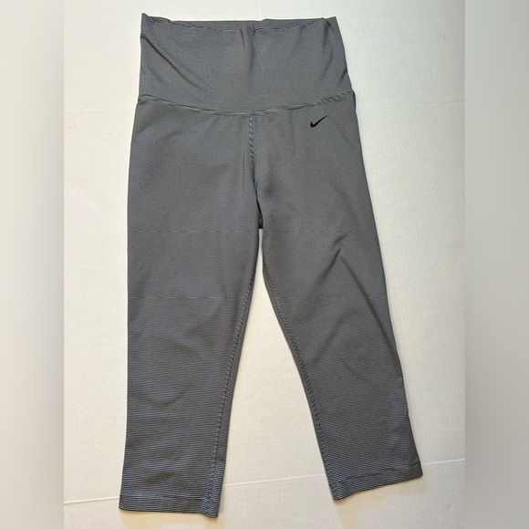 Nike Dri Fit striped Legend 2.0 fold over waist band capri leggings Sz-M. U3 - Picture 2 of 8